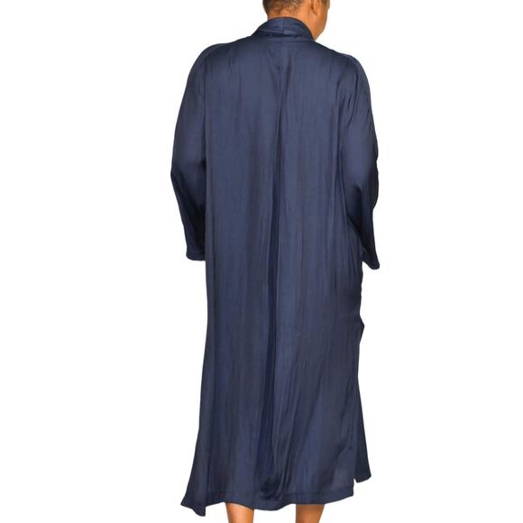 Mable Blazer Dress Blue Navy Satin Silky Oversized Side Slits Baggy Size Medium - Picture 2 of 16